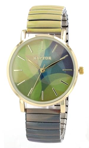 Raptor Colorful Edition Ø36mm Damen-Uhr Zugband Edelstahl Motiv Bunt Print Analog Quarz (grün) von Raptor