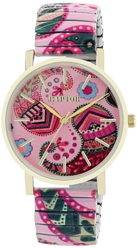 Raptor Colorful Edition Ø36mm Damen-Uhr Zugband Edelstahl Motiv Bunt Print Analog Quarz (rosa pink) von Raptor