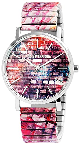 Raptor Colorful Edition Damen-Uhr Zugband Edelstahl Motiv Bunt Print Analog Quarz RA10205 von Raptor