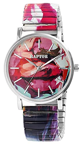 Raptor Colorful Edition Damen-Uhr Zugband Edelstahl Motiv Bunt Print Analog Quarz RA10205 von Raptor