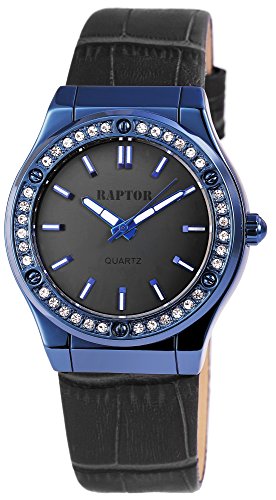 Raptor Damen-Uhr Armband Oberseite Echtleder Strass-Steine Analog Quarz RA10007 von Raptor