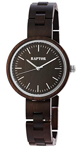 Raptor Damen-Holz Uhr Faltschließe Edelstahl Analog Quarz RA10190 von Raptor