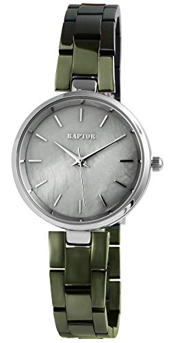 Raptor Damen-Uhr Armband Edelstahl Elegant Schlicht Rund Analog Quarz RA10182 (olivgrün) von Raptor