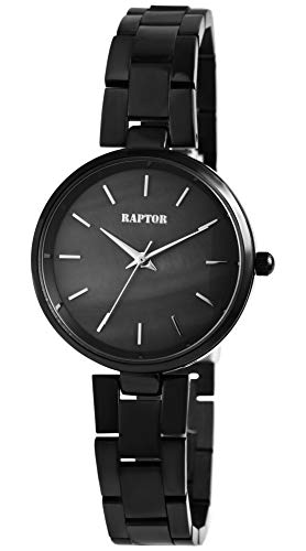 Raptor Damen-Uhr Armband Edelstahl Elegant Schlicht Rund Analog Quarz RA10182 (schwarz) von Raptor