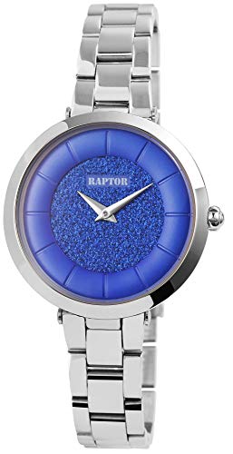 Raptor Damen-Uhr Armband Edelstahl Elegant Strass-Steine Analog Quarz RA10194 (silberfarbig/blau) von Raptor