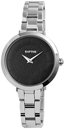 Raptor Damen-Uhr Armband Edelstahl Elegant Strass-Steine Analog Quarz RA10194 (silberfarbig/schwarz) von Raptor
