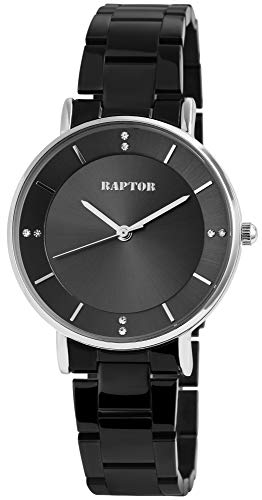 Raptor Damen-Uhr Armband Edelstahl Strass Steine Elegant Analig Quarz RA10192 (schwarz) von Raptor