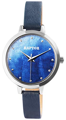 Raptor Damen-Uhr Echt Leder Armband Rund Elegant Analog Quarz RA10195 (blau) von Raptor