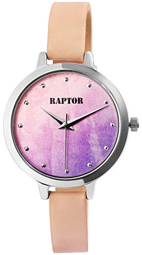 Raptor Damen-Uhr Echt Leder Armband Rund Elegant Analog Quarz RA10195 (rosa) von Raptor