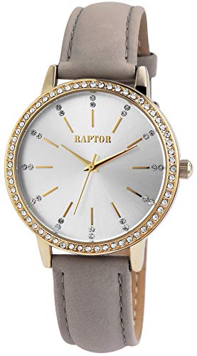Raptor Damen-Uhr Echt Leder Armband Strass Glitzer Elegant Analog Quarz RA10176 (Taupe) von Raptor
