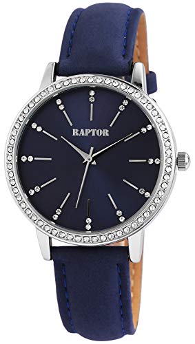 Raptor Damen-Uhr Echt Leder Armband Strass Glitzer Elegant Analog Quarz RA10176 (blau) von Raptor