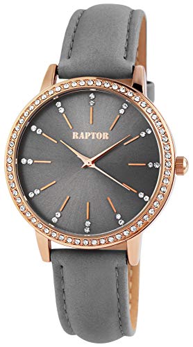 Raptor Damen-Uhr Echt Leder Armband Strass Glitzer Elegant Analog Quarz RA10176 (grau) von Raptor