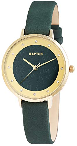 Raptor Damen-Uhr Echt Leder Armband Strass Stein Elegant Analog Quarz RA10184 (dunkelgrün) von Raptor