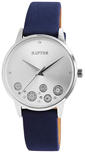 Raptor Damen-Uhr Echt Leder Elegant Strass-Steine Glitzer Analog Quarz RA10177 (blau) von Raptor