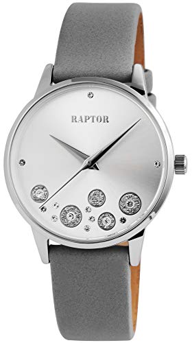 Raptor Damen-Uhr Echt Leder Elegant Strass-Steine Glitzer Analog Quarz RA10177 (grau) von Raptor