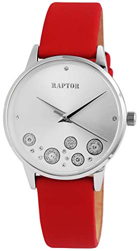 Raptor Damen-Uhr Echt Leder Elegant Strass-Steine Glitzer Analog Quarz RA10177 (rot) von Raptor