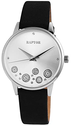 Raptor Damen-Uhr Echt Leder Elegant Strass-Steine Glitzer Analog Quarz RA10177 (schwarz) von Raptor