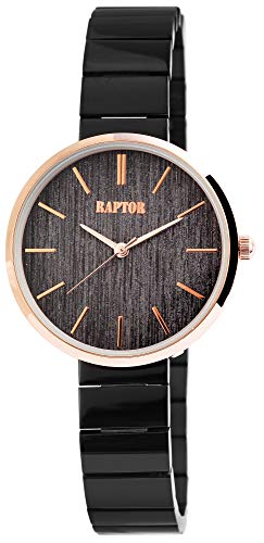 Raptor Damen-Uhr Edelstahl Armband Faltschließe Glitzer Analog Quarz RA10166 (schwarz/anthrazit) von Raptor