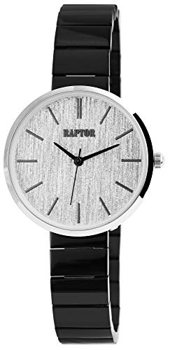 Raptor Damen-Uhr Edelstahl Armband Faltschließe Glitzer Analog Quarz RA10166 (schwarz/silberfarbig) von Raptor