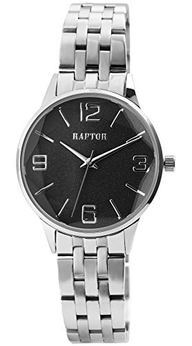 Raptor Damen-Uhr Edelstahl Gleiderarmband Faltschließe rund Analog Quarz RA10203 (silberfarbig/schwarz) von Raptor