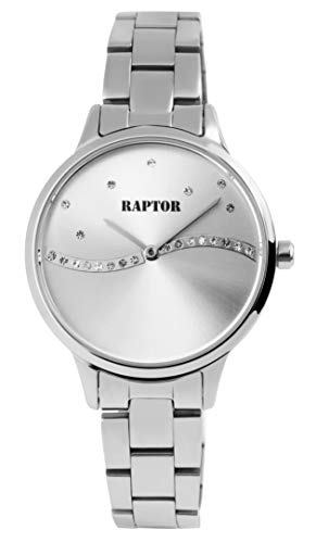 Raptor Damen-Uhr Edelstahl Welle Strass-Steine Elegant Analog Quarz RA10196 (silberfarbig) von Raptor
