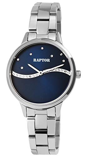 Raptor Damen-Uhr Edelstahl Welle Strass-Steine Elegant Analog Quarz RA10196 (silberfarbig/blau) von Raptor