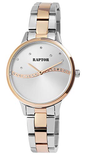 Raptor Damen-Uhr Edelstahl Welle Strass-Steine Elegant Analog Quarz RA10196 (silberfarbig/roségoldfarbig) von Raptor