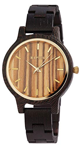 Raptor Damen-Uhr Holz Perlmutt Edelstahl Faltschließe Analog Quarz RA10187 (Wenge Holz) von Raptor