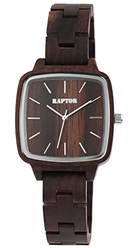 Raptor Damen-Uhr Holz eckig Natur Faltschließe Analog Quarz RA10213 (Sandelholz) von Raptor