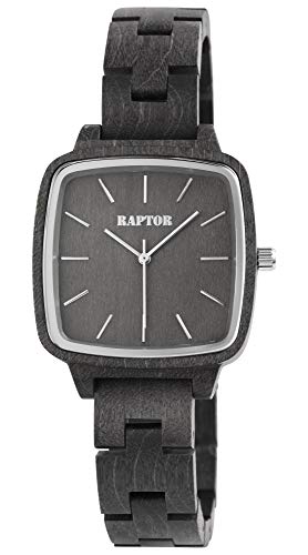 Raptor Damen-Uhr Holz eckig Natur Faltschließe Datum Analog Quarz RA10213 (Ahornholz) von Raptor