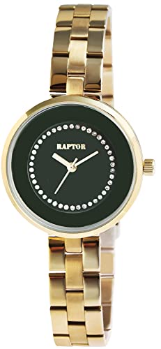 Raptor Damen-Uhr Medina Edelstahl Faltschließe Similistein Analog Quarz RA10225 (goldfarbig grün) von Raptor