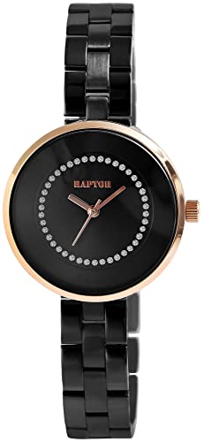 Raptor Damen-Uhr Medina Edelstahl Faltschließe Similistein Analog Quarz RA10225 (schwarz) von Raptor