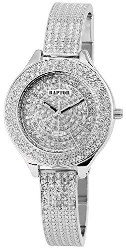 Raptor Damen-Uhr Suela Metall Armband Strass-Steine Leuchtzeiger Analog Quarz RA10056 von Raptor