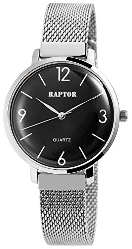 Raptor Damen-Uhr Milanaiseband Edelstahl Elegant rund Analog Quarz RA10169 (silberfarbig/schwarz) von Raptor