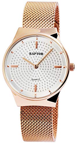 Raptor Damen-Uhr Milanaiseband Edelstahl Strass-Stein Analog Quarz RA10170 (roségoldfarbig) von Raptor