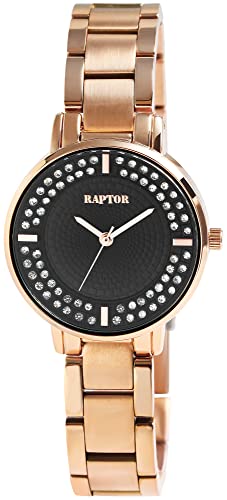 Raptor Damen-Uhr Nahida Edelstahl Faltschließe Similistein Analog Quarz RA10223 (roségoldfarbig grau) von Raptor