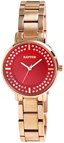 Raptor Damen-Uhr Nahida Edelstahl Faltschließe Similistein Analog Quarz RA10223 (roségoldfarbig rot) von Raptor