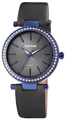 Raptor Damen-Uhr Oberseite Echtleder Strass Dornschließe Analog Quarz RA10152 von Raptor