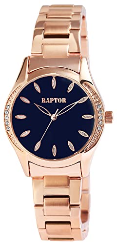 Raptor Damen-Uhr Salina Edelstahl Simili-Steinbesatz Analog Quarz RA10221 (roségoldfarbig blau) von Raptor