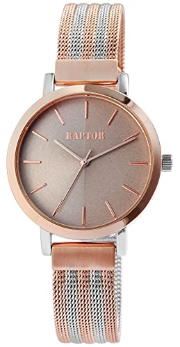 Raptor Damen-Uhr Sandra Edelstahl Meshband Elegant Analog Quarz RA10237 (silberfarbig roségoldfarbig) von Raptor