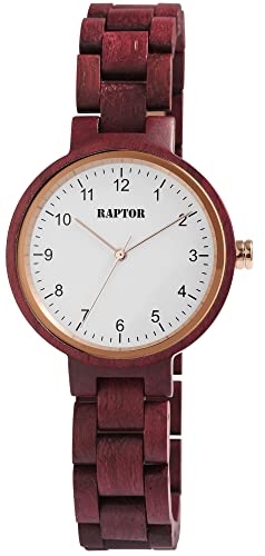 Raptor Damen-Uhr Sherin Holz Faltschließe Analog Quarz RA10244 (Amaranthholz) von Raptor