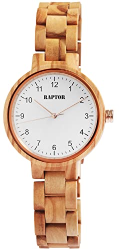 Raptor Damen-Uhr Sherin Holz Faltschließe Analog Quarz RA10244 (Olivenholz) von Raptor