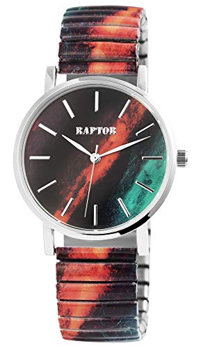 Raptor Colorful Edition Damen-Uhr Zugband Edelstahl Motiv Bunt Print Analog Quarz von Raptor