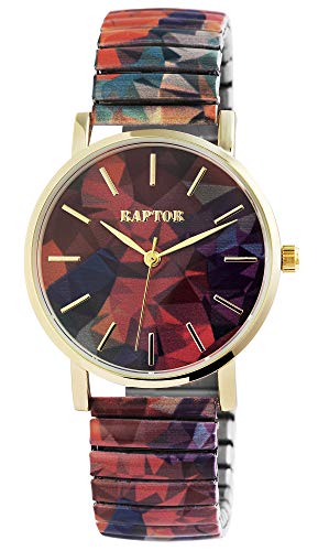 Raptor Colorful Edition Damen-Uhr Zugband Edelstahl Motiv Bunt Print Analog Quarz von Raptor