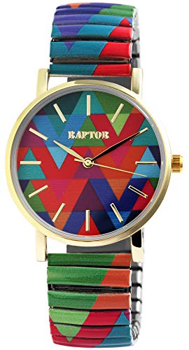 Raptor Colorful Edition Damen-Uhr mit Edelstahl Zugarmband Ø36mm Bunte Armbanduhr analog Stretch Geschenke für Frauen von Raptor