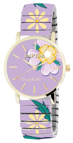 Raptor Damenarmbanduhr Frida Kahlo Edition mit Zugband (Mehrfarbig - zartes Lila mit Blumen) von Raptor