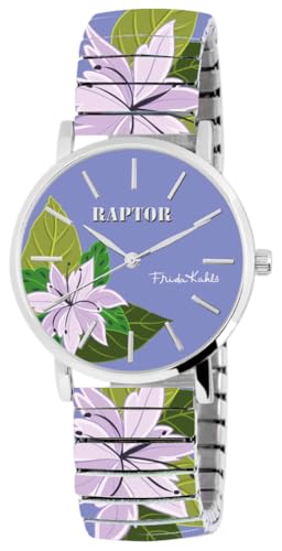Raptor Damenarmbanduhr Frida Kahlo Edition mit Zugband (Mehrfarbig - Babyblau mit weiße Lilien) Raptor Damenarmbanduhr Frida Kahlo Edition mit Zugband (Mehrfarbig - Babyblau mit weiße Lilien) von Raptor