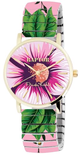 Raptor Damenarmbanduhr Frida Kahlo Edition mit Zugband (Mehrfarbig - Pink mit Gänseblümchen) von Raptor