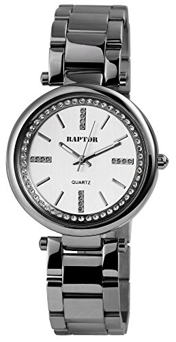 Raptor Damen-Uhr Edelstahl Armbanduhr Strass-Steine Analog Quarz RA10124 von Raptor