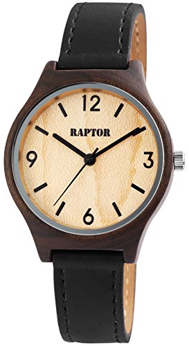 Raptor Damen-Uhr Holz Armbanduhr Echt Leder Analog Quarz RA20048 von Raptor